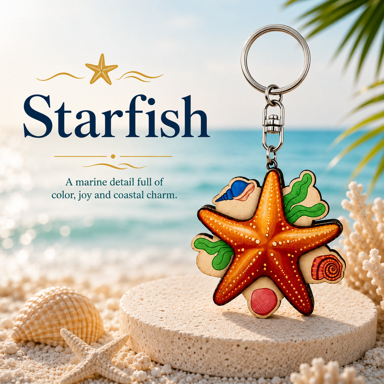 Wooden Starfish Keyring