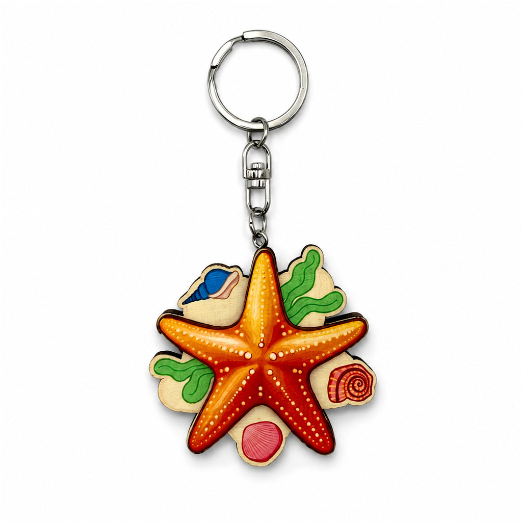 Wooden Starfish Keyring