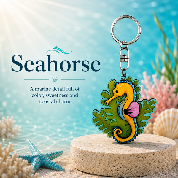 Wooden Seahorse Keyring