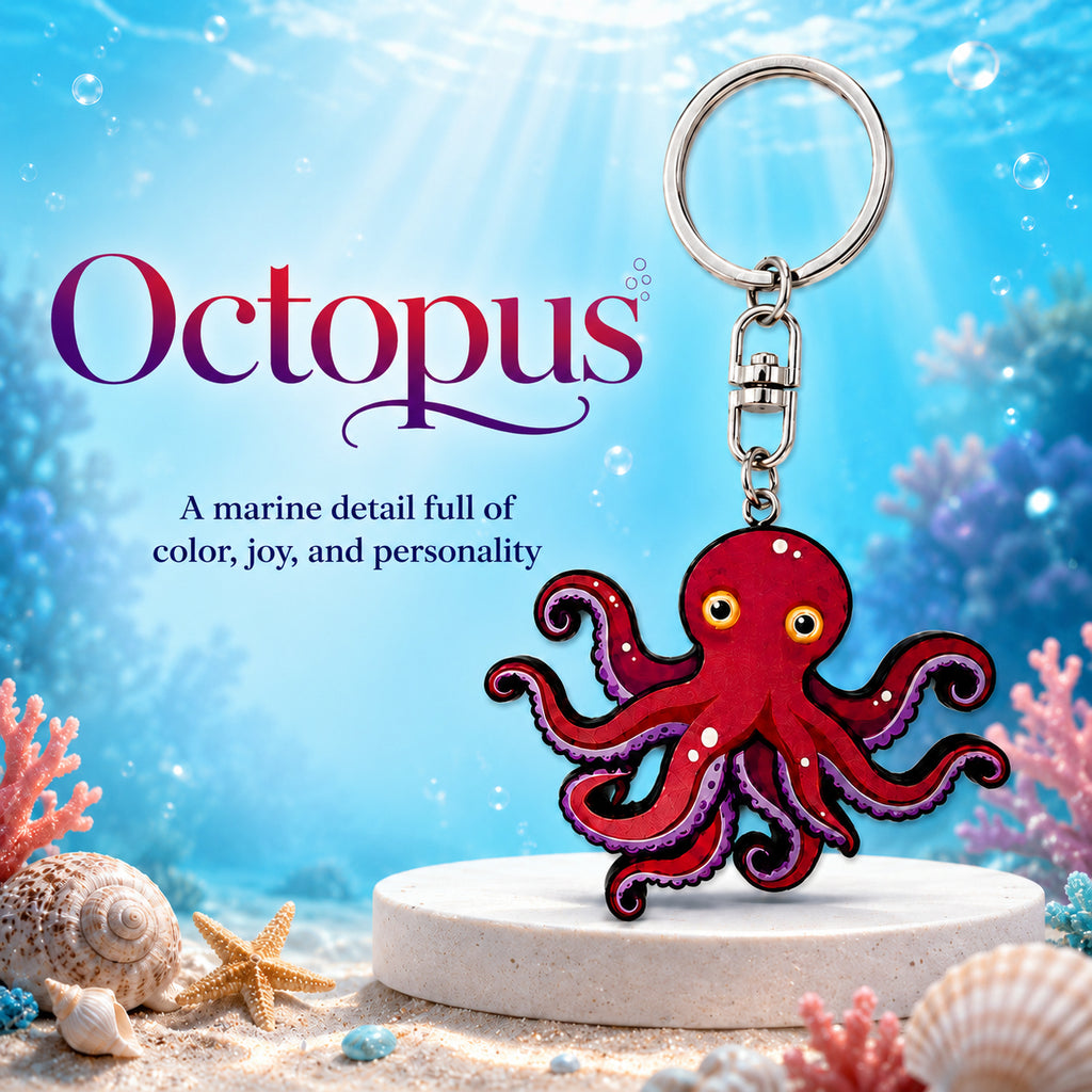 Wooden Octopus Keyring