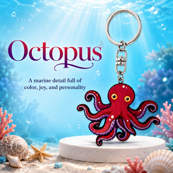 Wooden Octopus Keyring