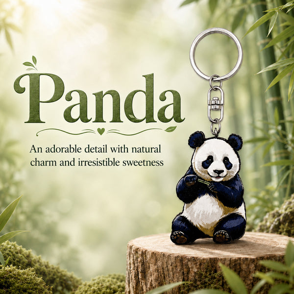 Wooden Panda Keyring
