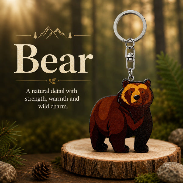 Wooden Brown Bear Keyring