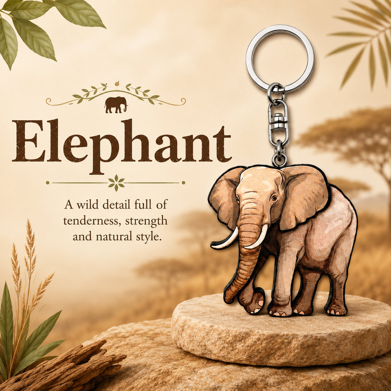 Wooden Elephant Keyring