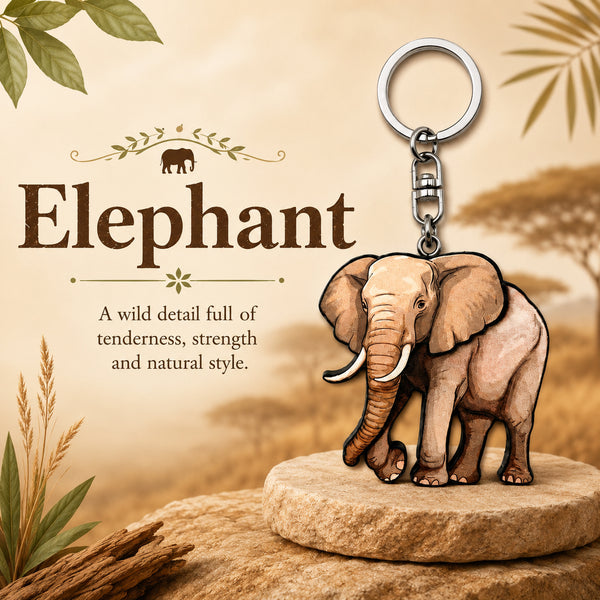 Wooden Elephant Keyring