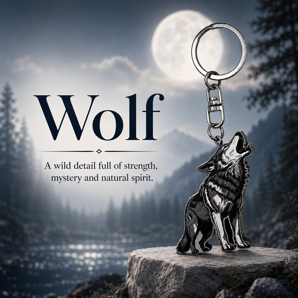 Wooden Wolf Keyring