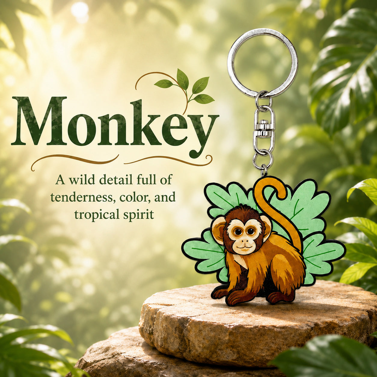 Wooden Monkey Keyring