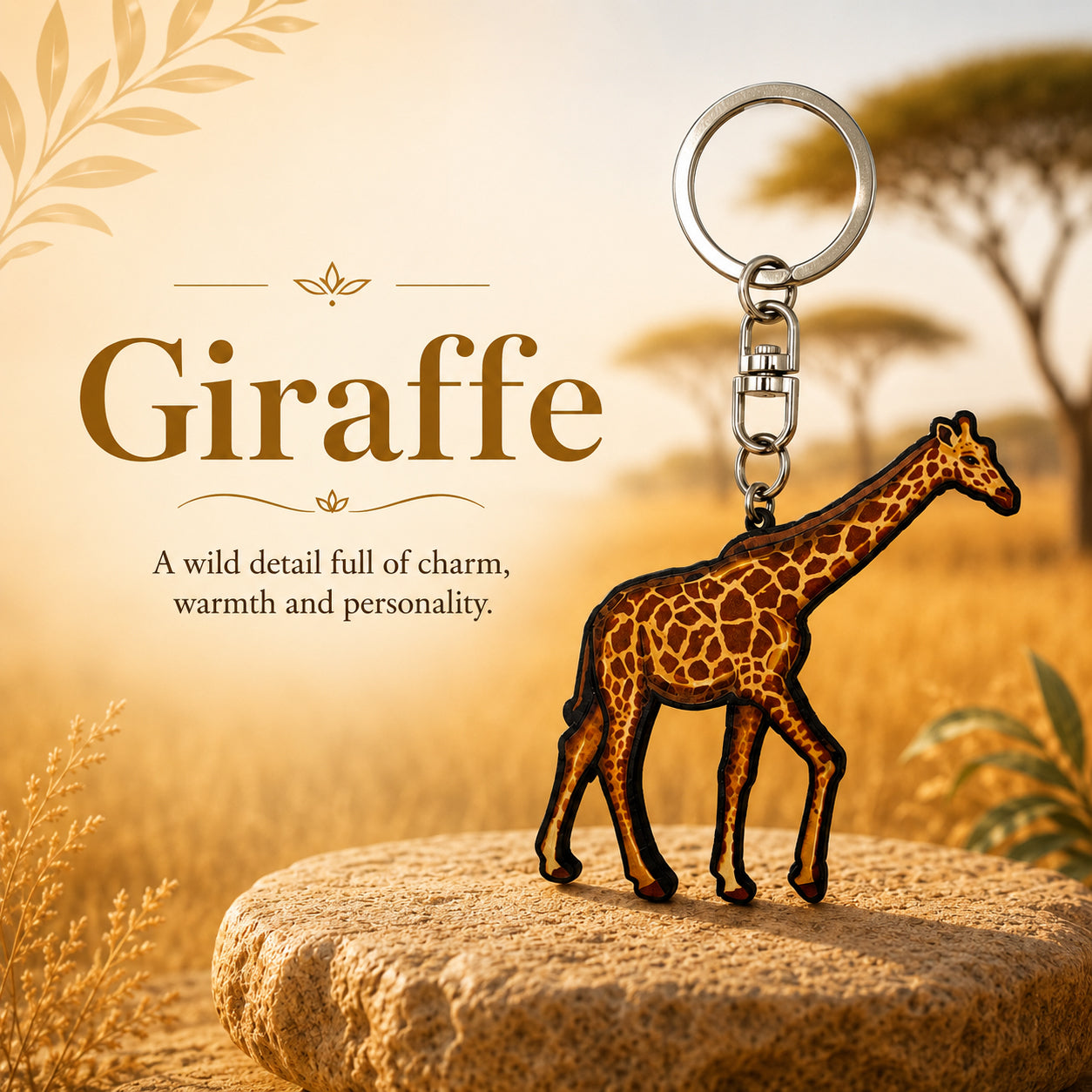 Wooden Giraffe Keyring
