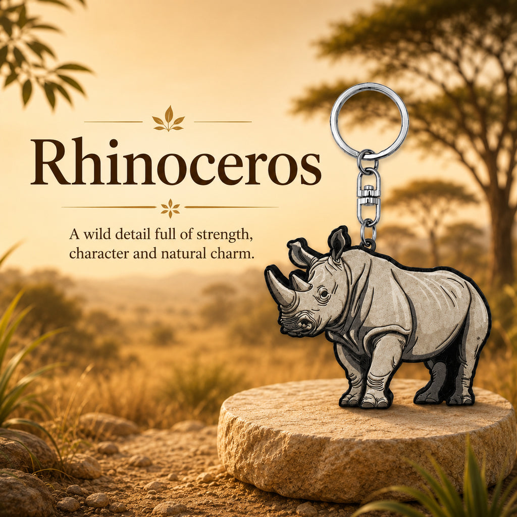 Wooden Rhinoceros Keyring