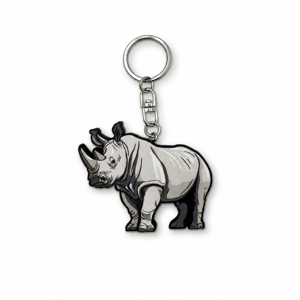 Wooden Rhinoceros Keyring