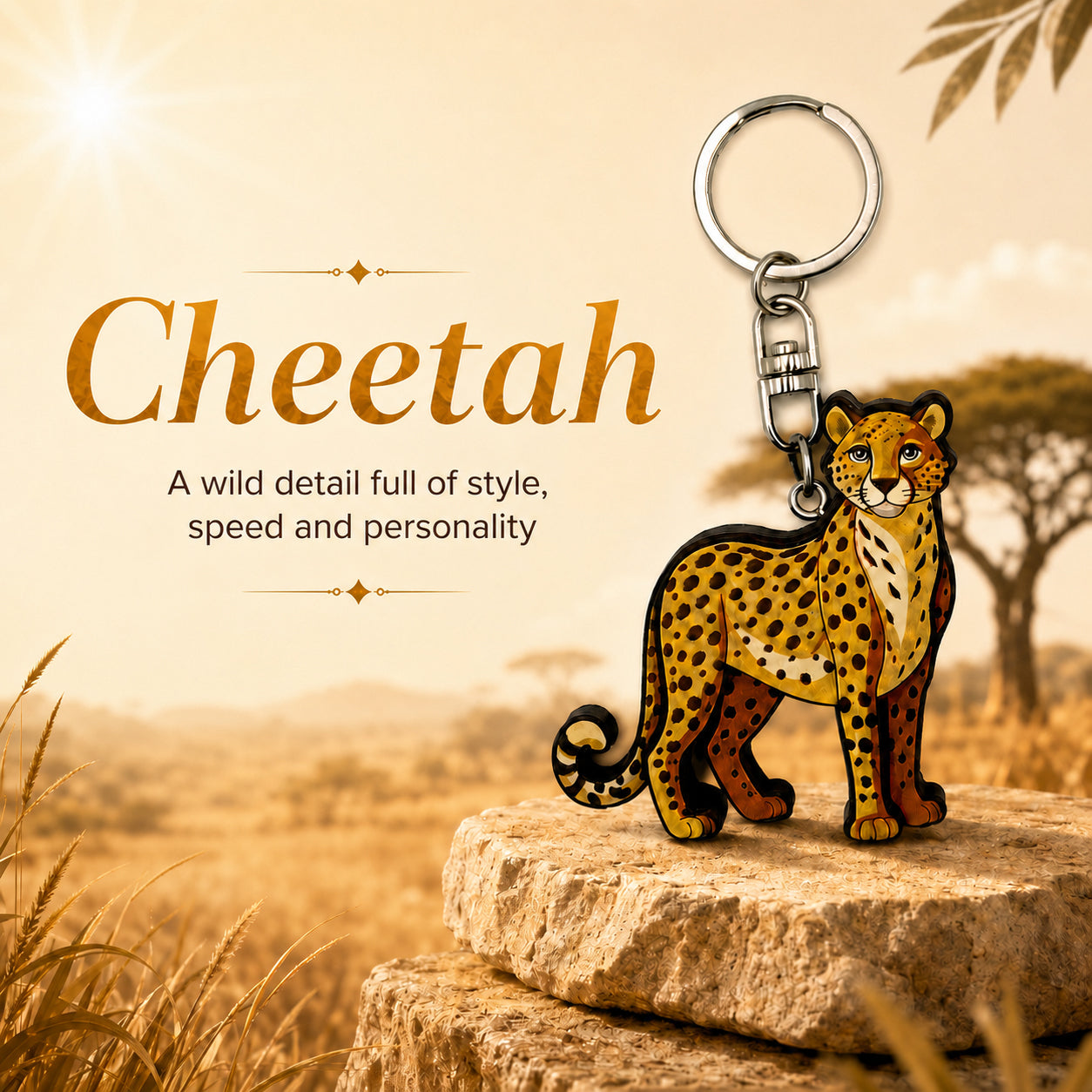 Wooden Cheetah Keyring