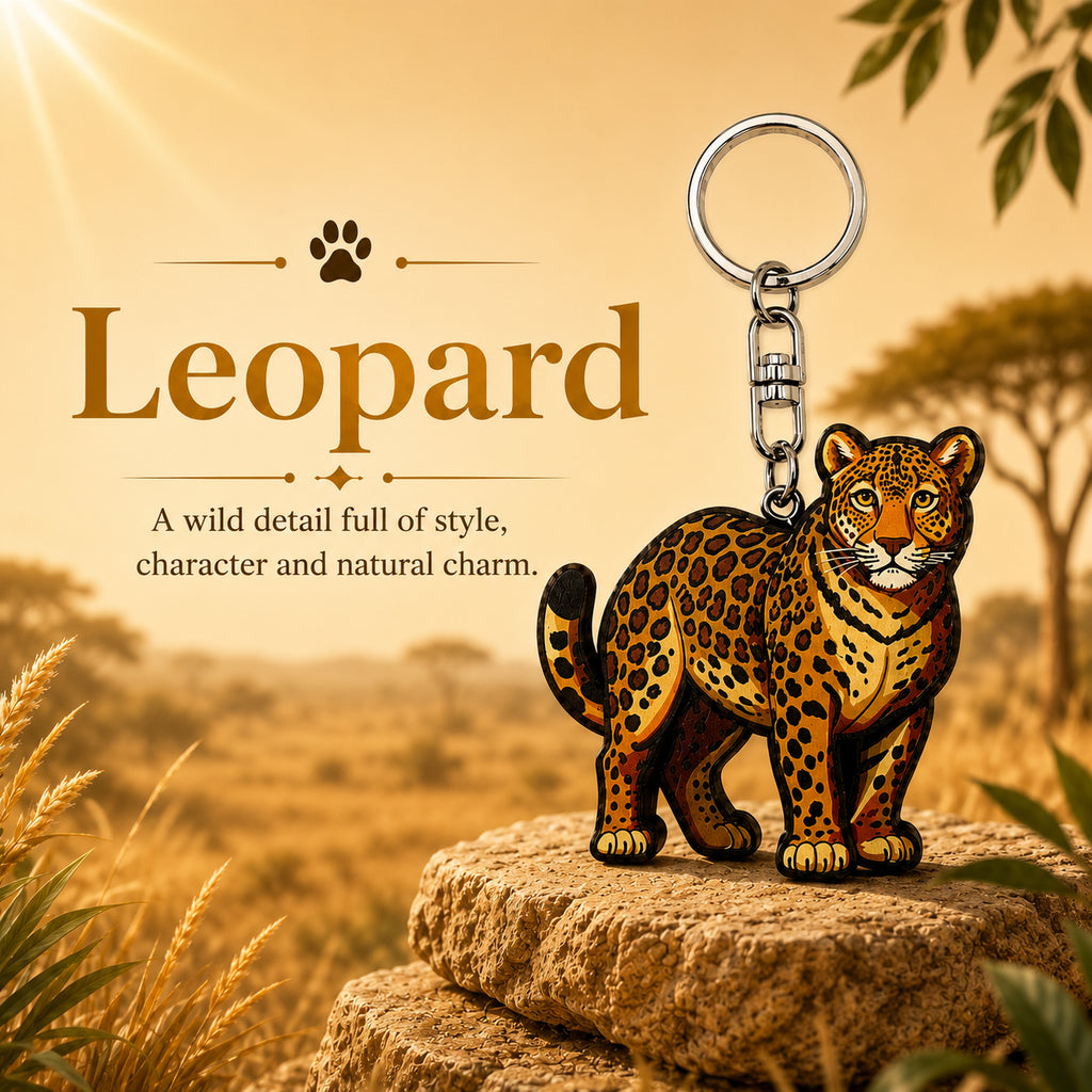 Wooden Leopard Keyring