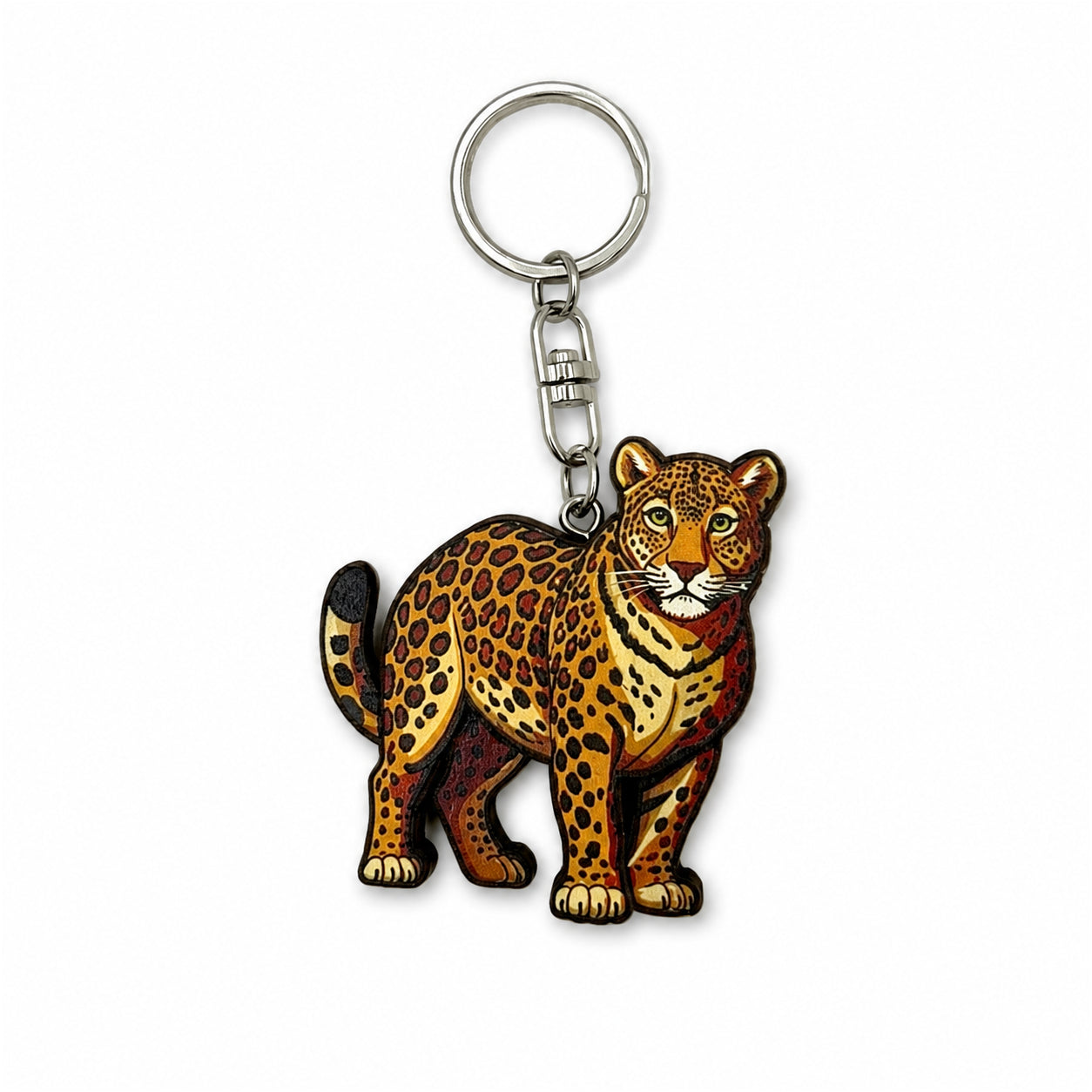 Wooden Leopard Keyring