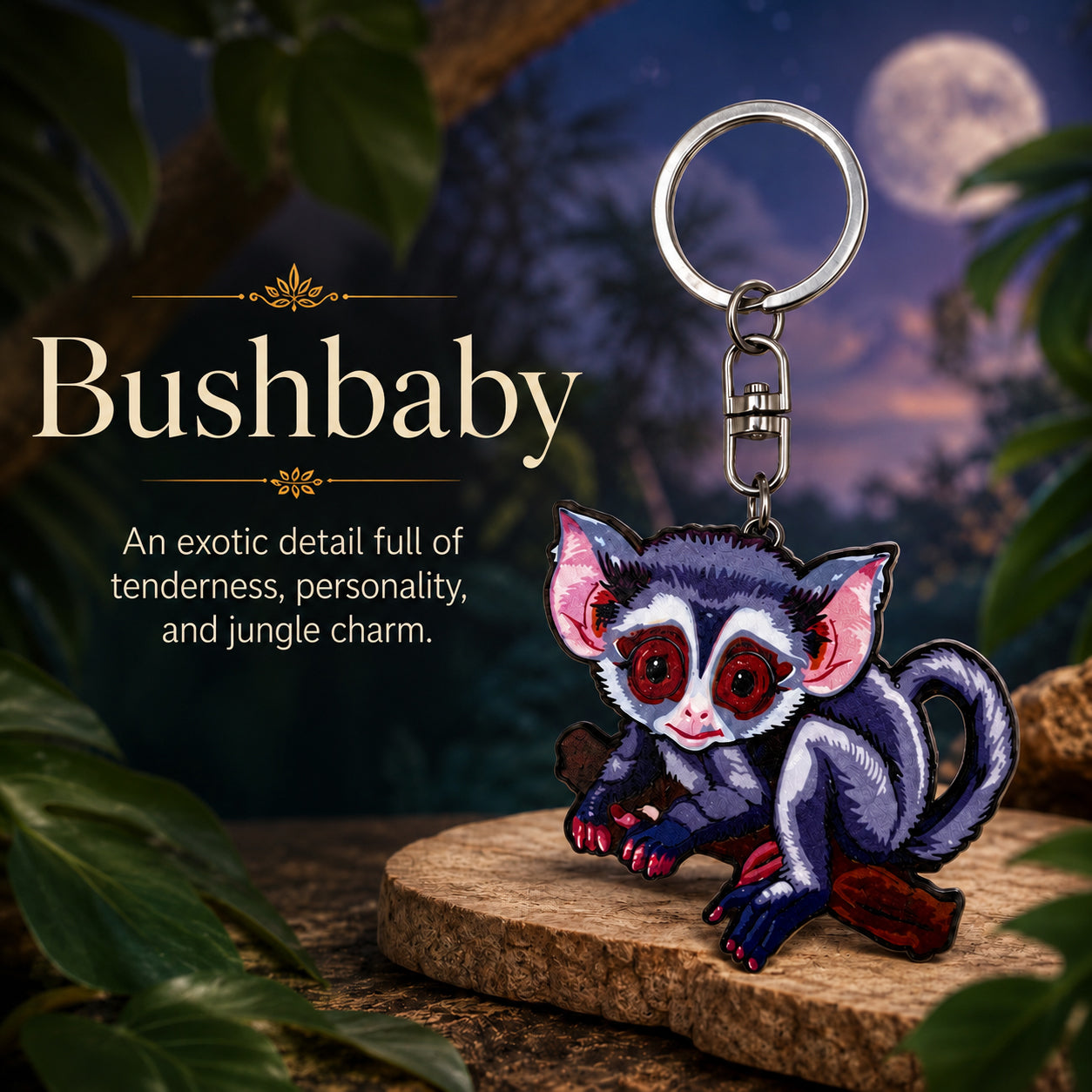 Wooden Bush Baby Keyring