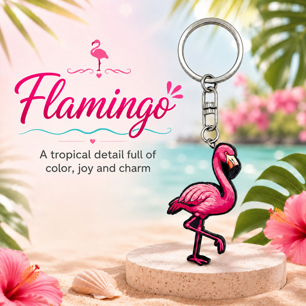Wooden Flamingo Keyring