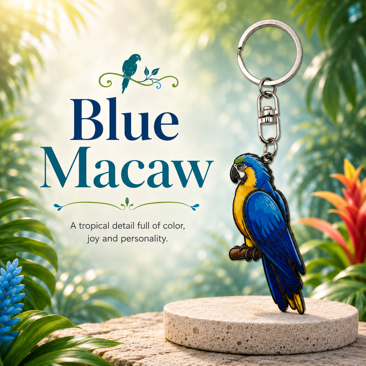 Wooden Blue Macaw Keyring