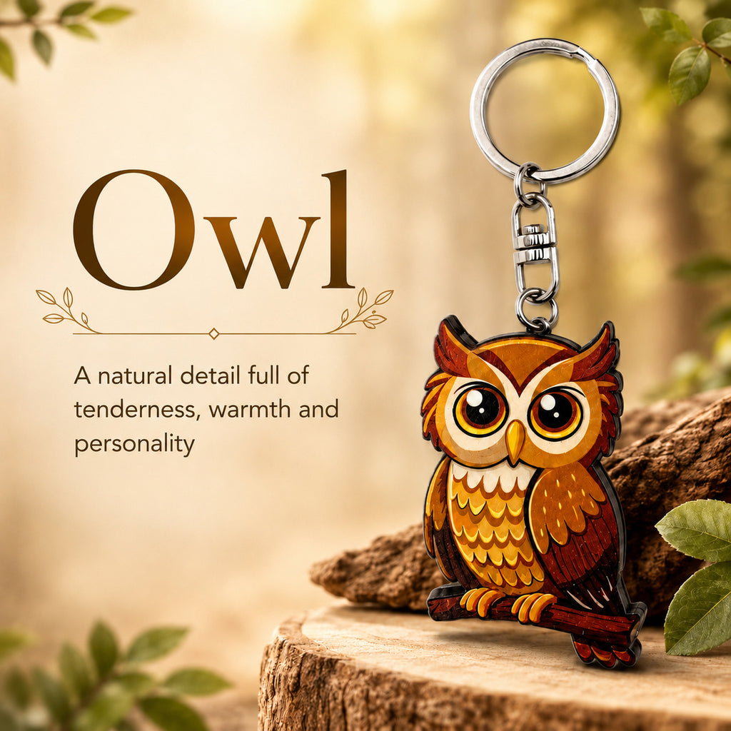 Wooden Owl Keyring