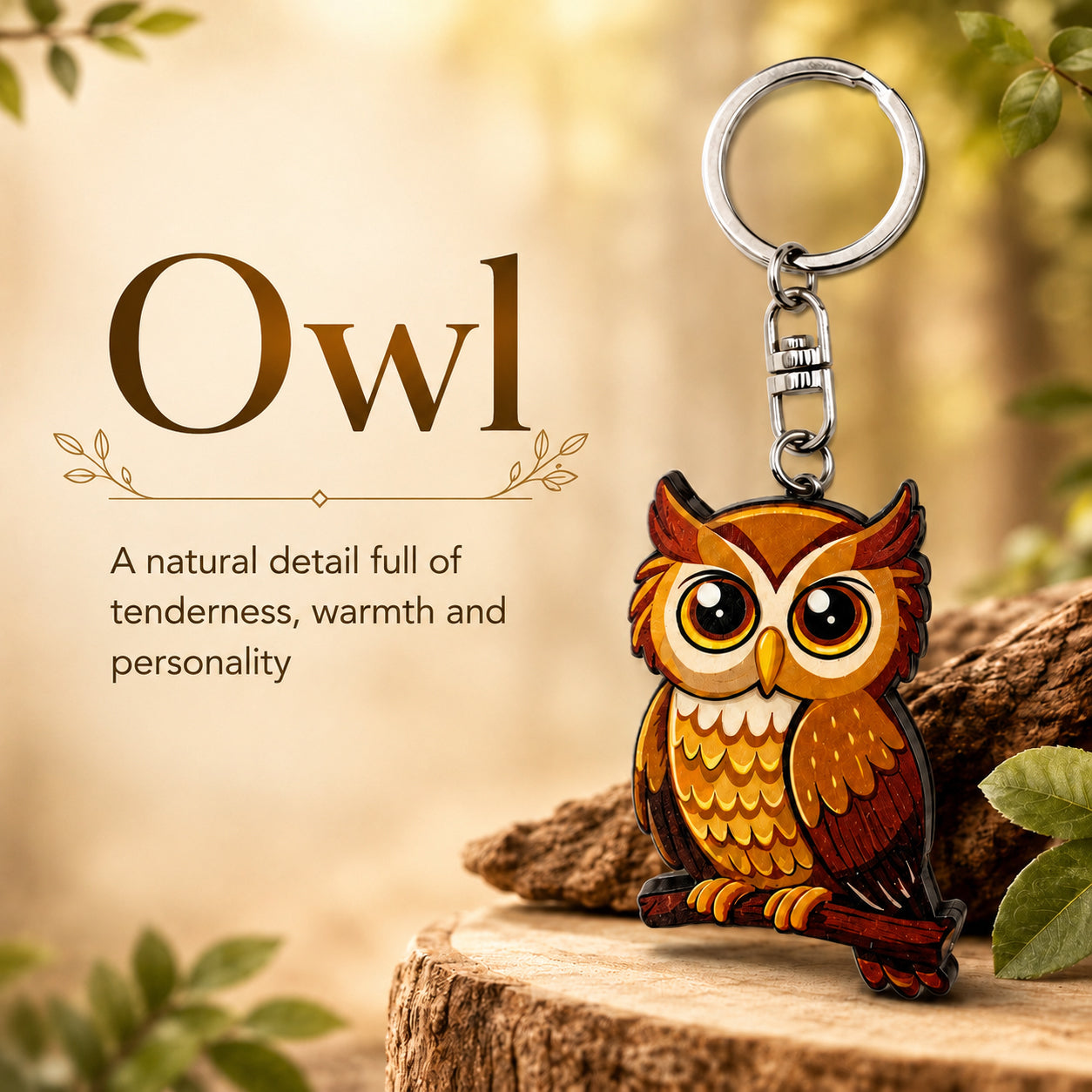 Wooden Owl Keyring