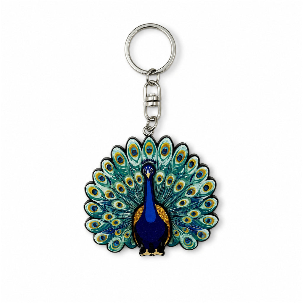 Wooden Peacock Keyring