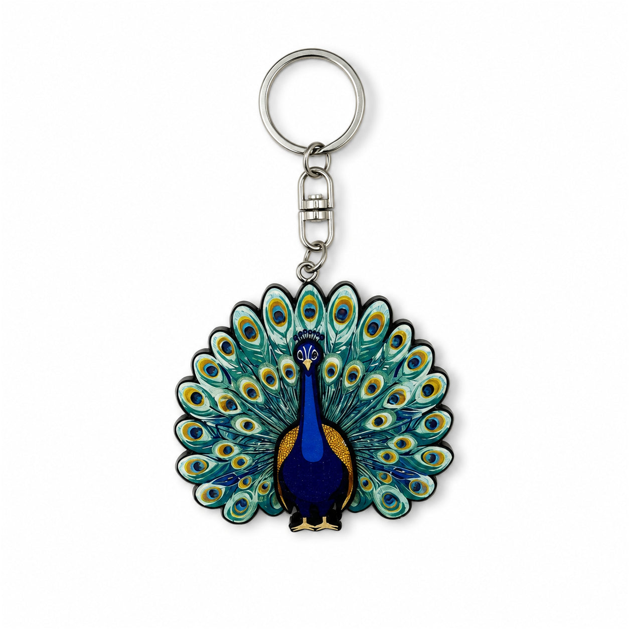 Wooden Peacock Keyring