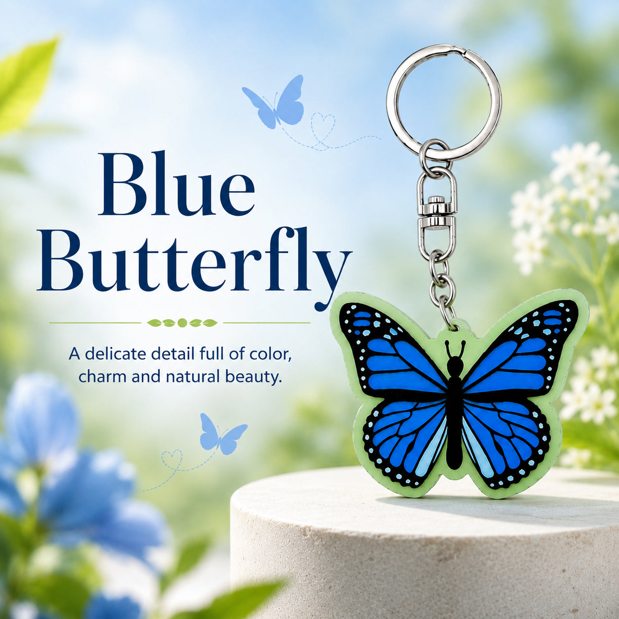 Wooden Blue Butterfly Keyring