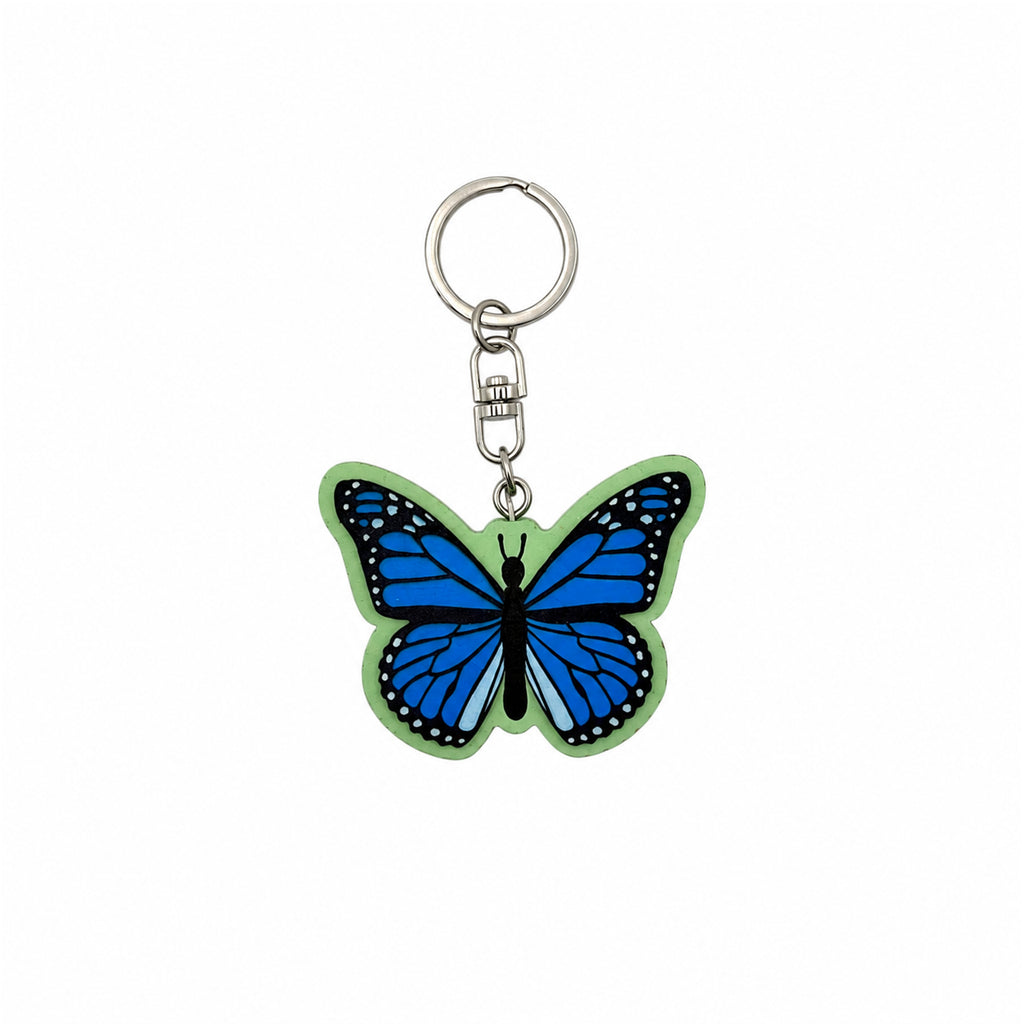 Wooden Blue Butterfly Keyring