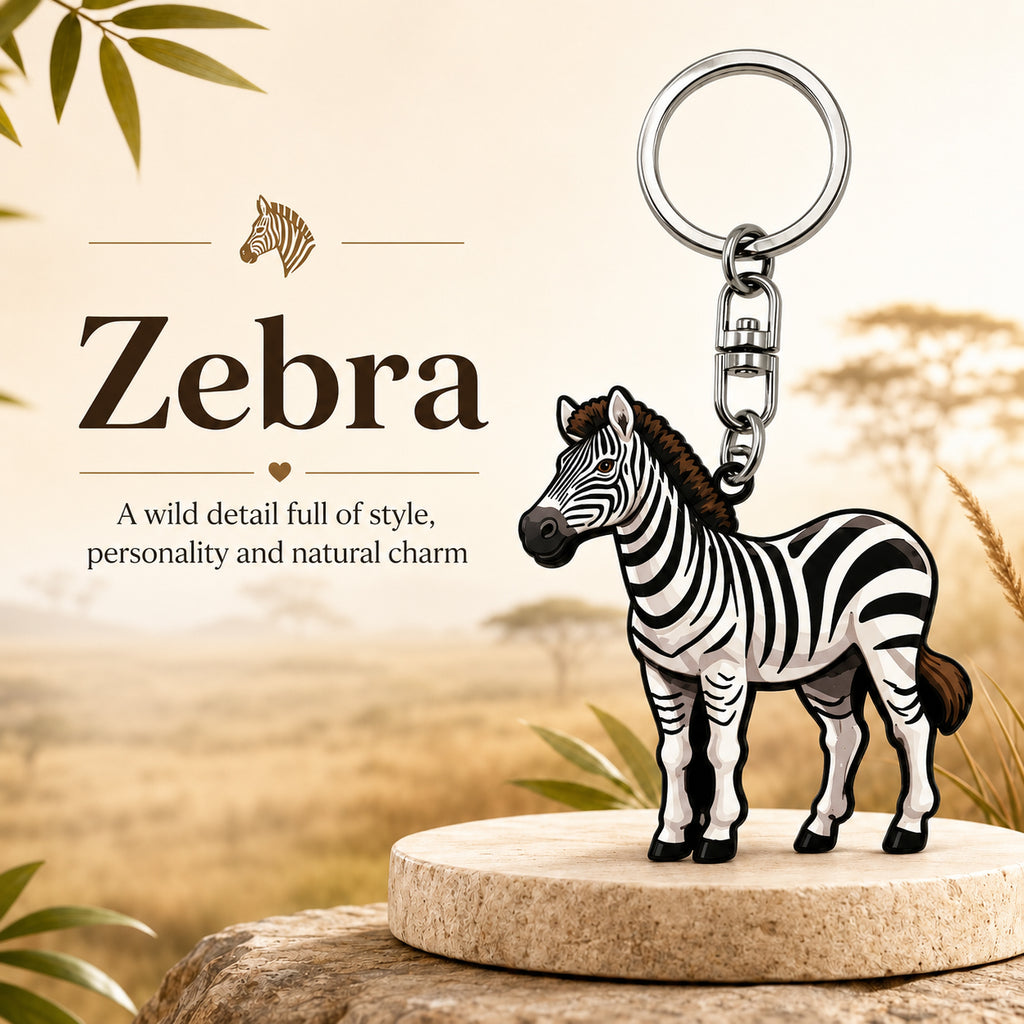 Wooden Zebra Keyring