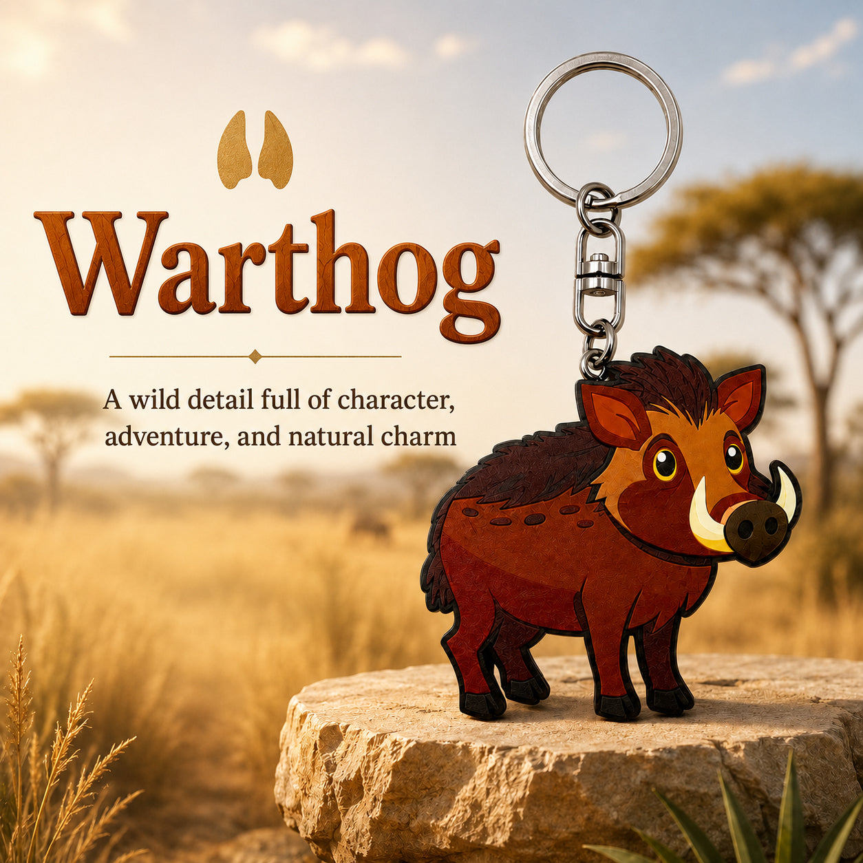 Wooden Warthog Keyring