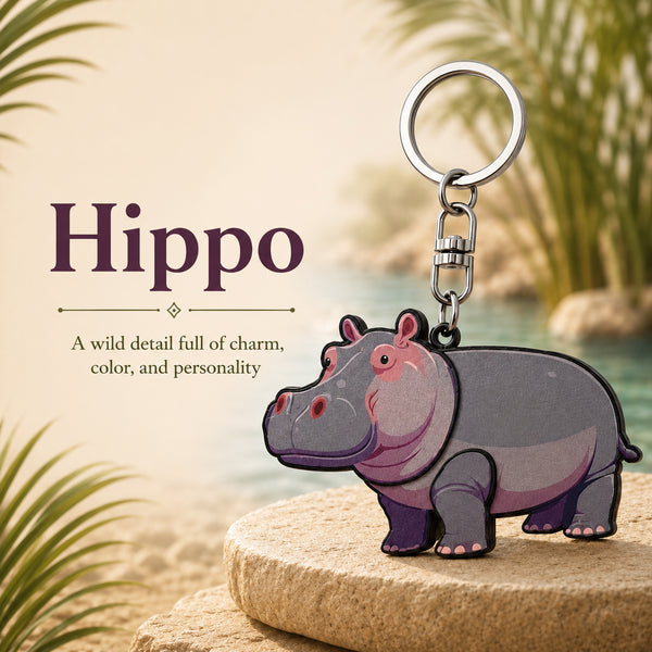 Wooden Hippopotamus Keyring