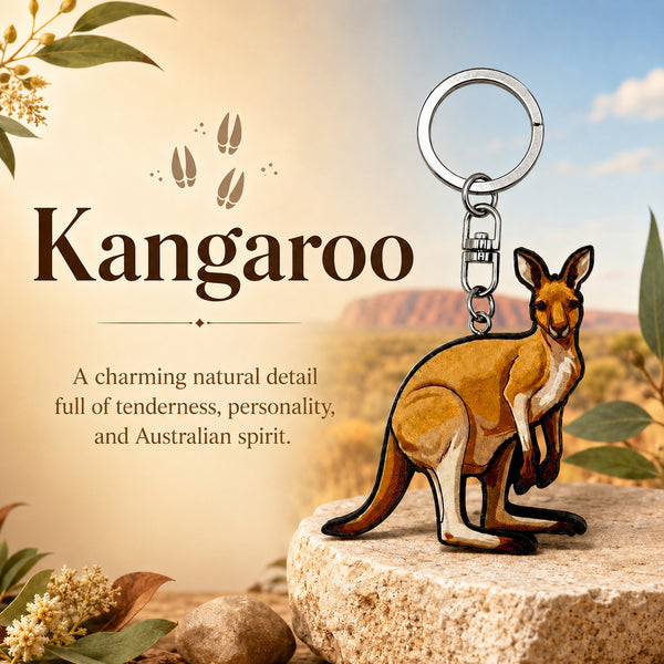 Wooden Kangaroo Keyring