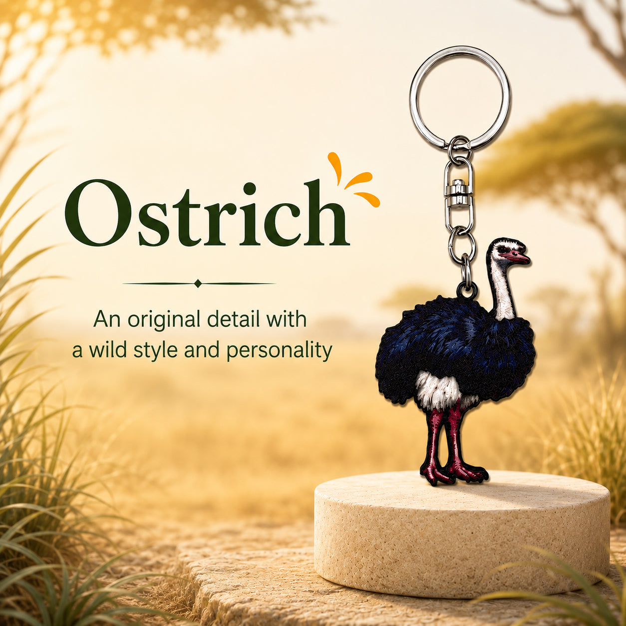 Wooden Ostrich Keyring