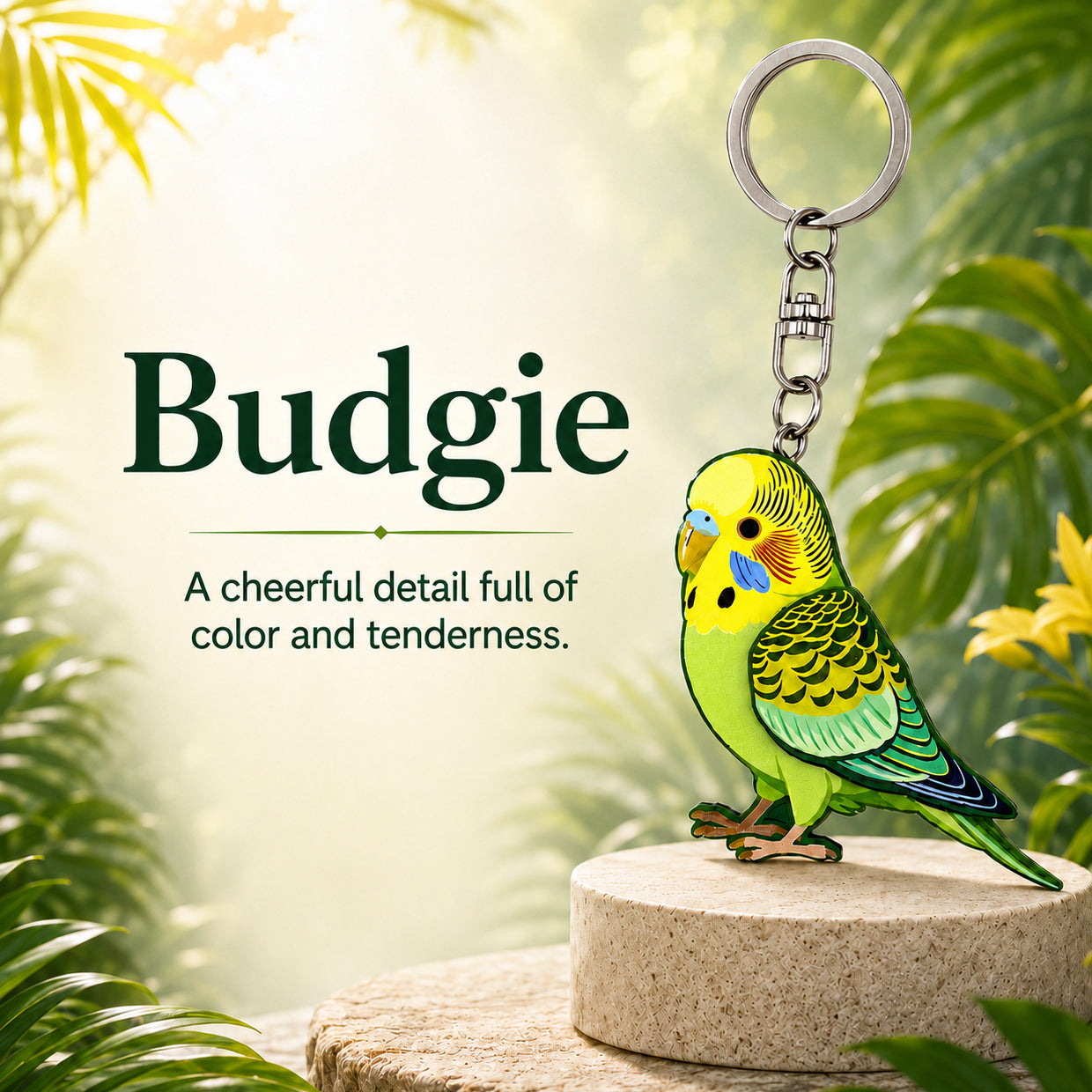 Wooden Budgerigar Keyring
