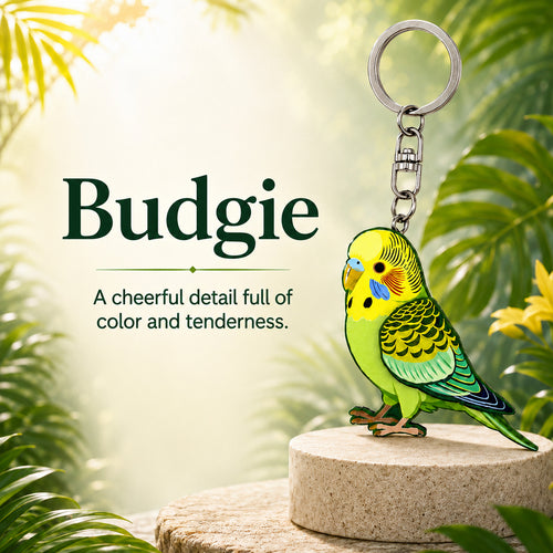 Wooden Budgerigar Keyring