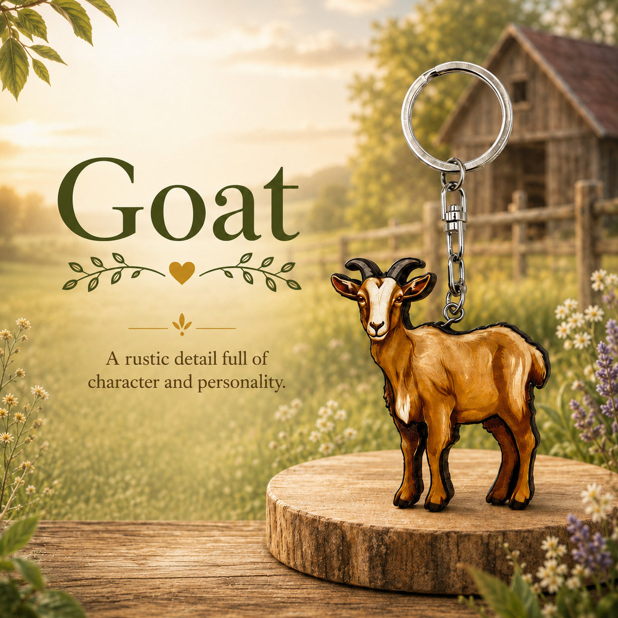 Wooden Goat Keyring