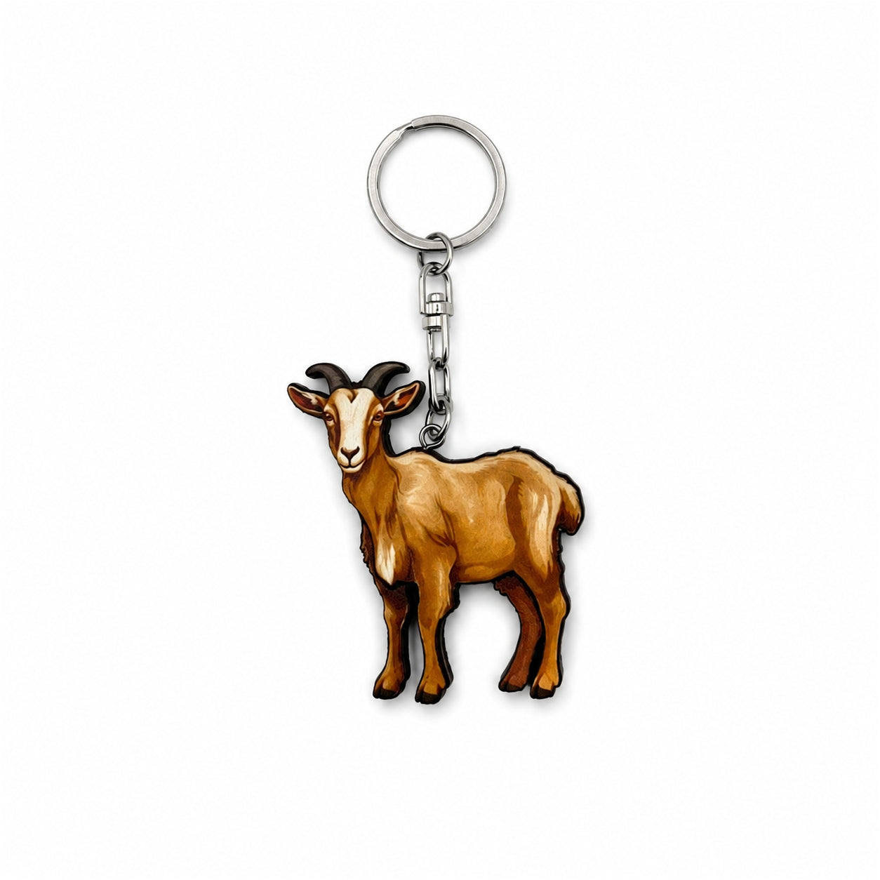 Wooden Goat Keyring