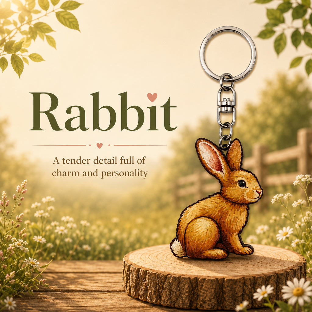 Wooden Rabbit Keyring
