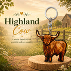 Wooden Highland Cow Keyring