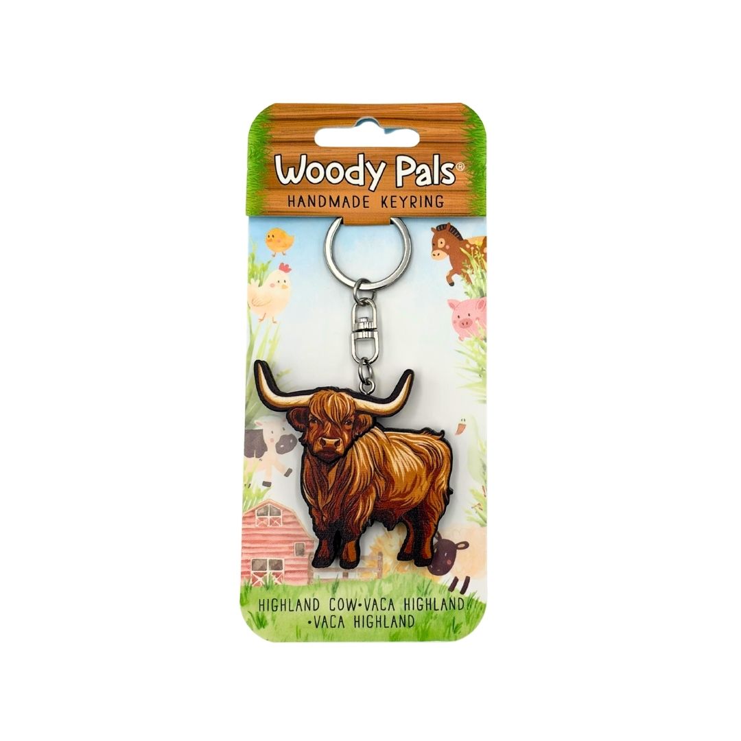 Wooden Highland Cow Keyring