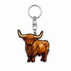 Wooden Highland Cow Keyring