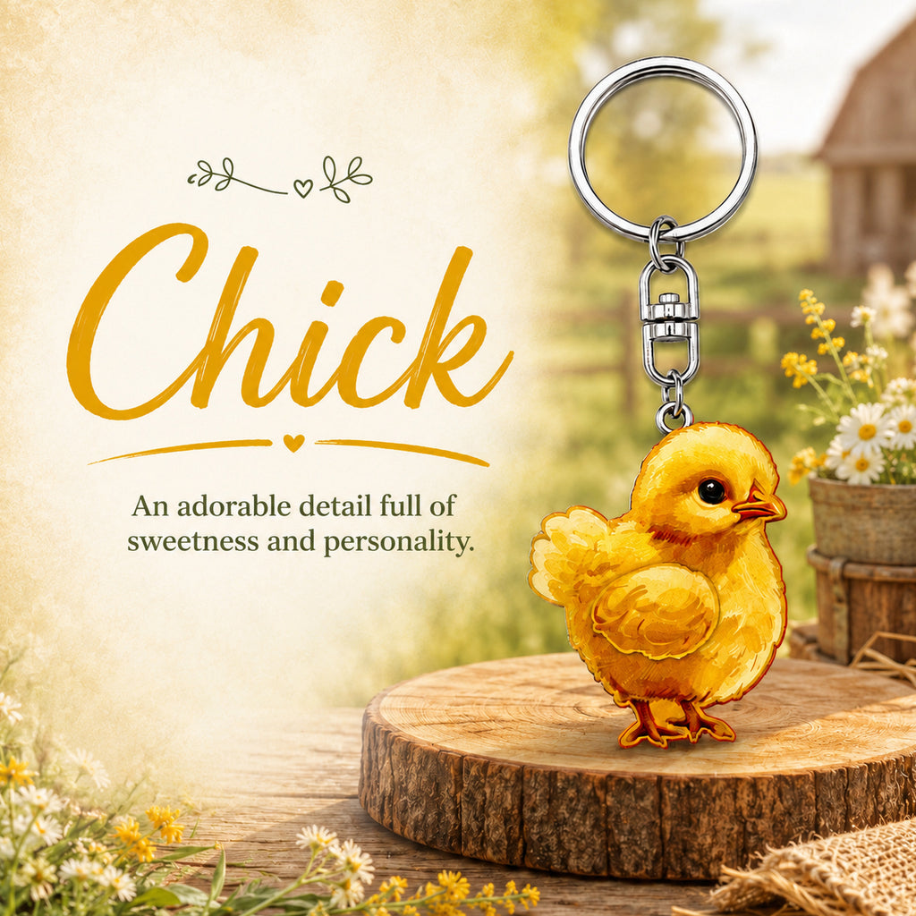 Wooden Chick Keyring