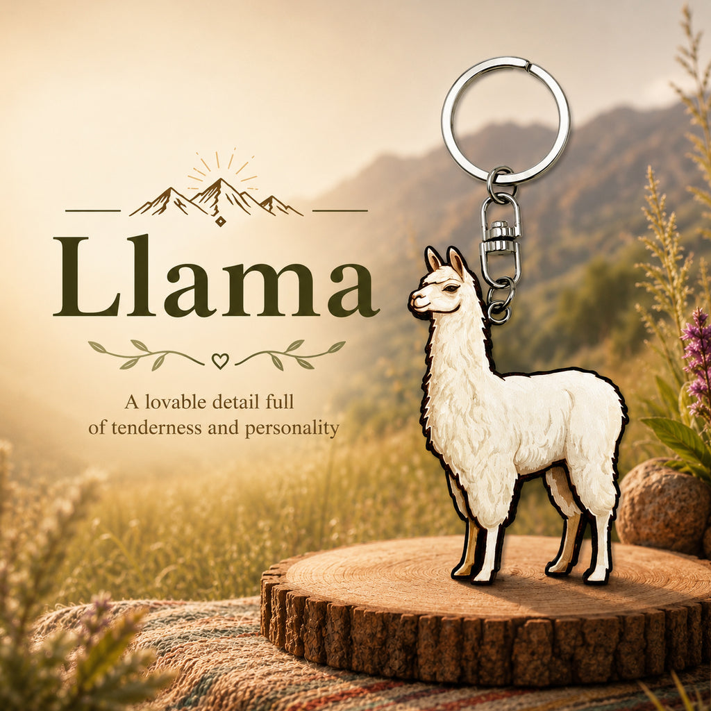 Wooden Llama Keyring